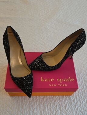 kate spade Black Glitter Pointed-Toe Stiletto Pumps